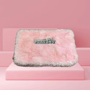 PLAYBOY Pink Fur Clutch with Silver Accents